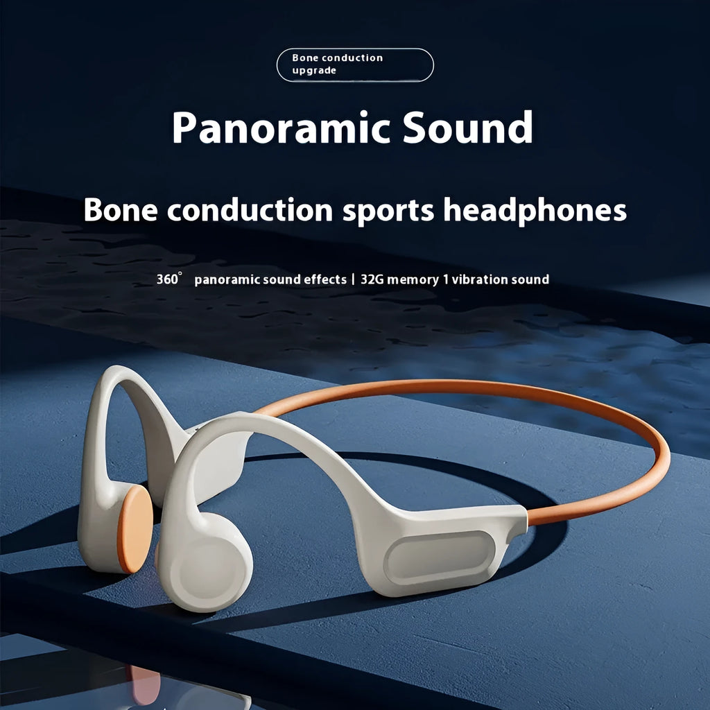 32G memory bone conduction Bluetooth headset in ear hook design, black colour, with controls on the side