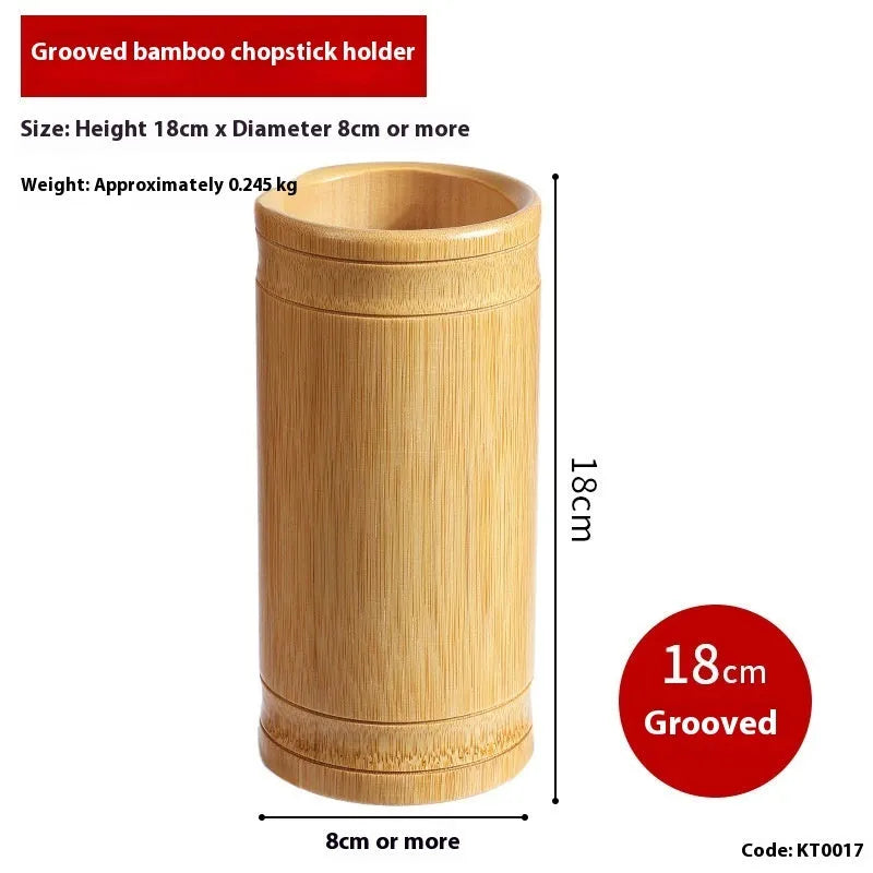 Bamboo chopsticks holder with portable design showing multiple size options for utensil storage