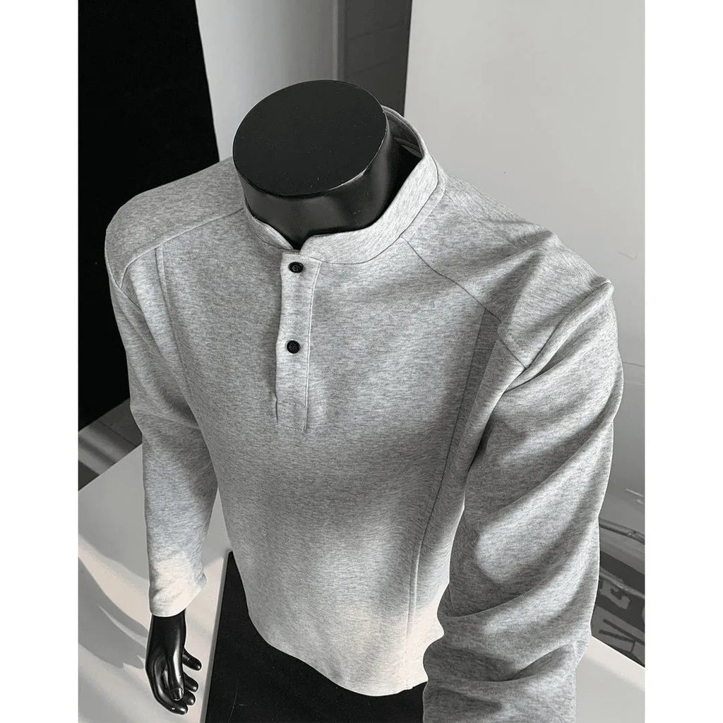 Men's patchwork shoulder polo shirt with stand-up collar in loose fit