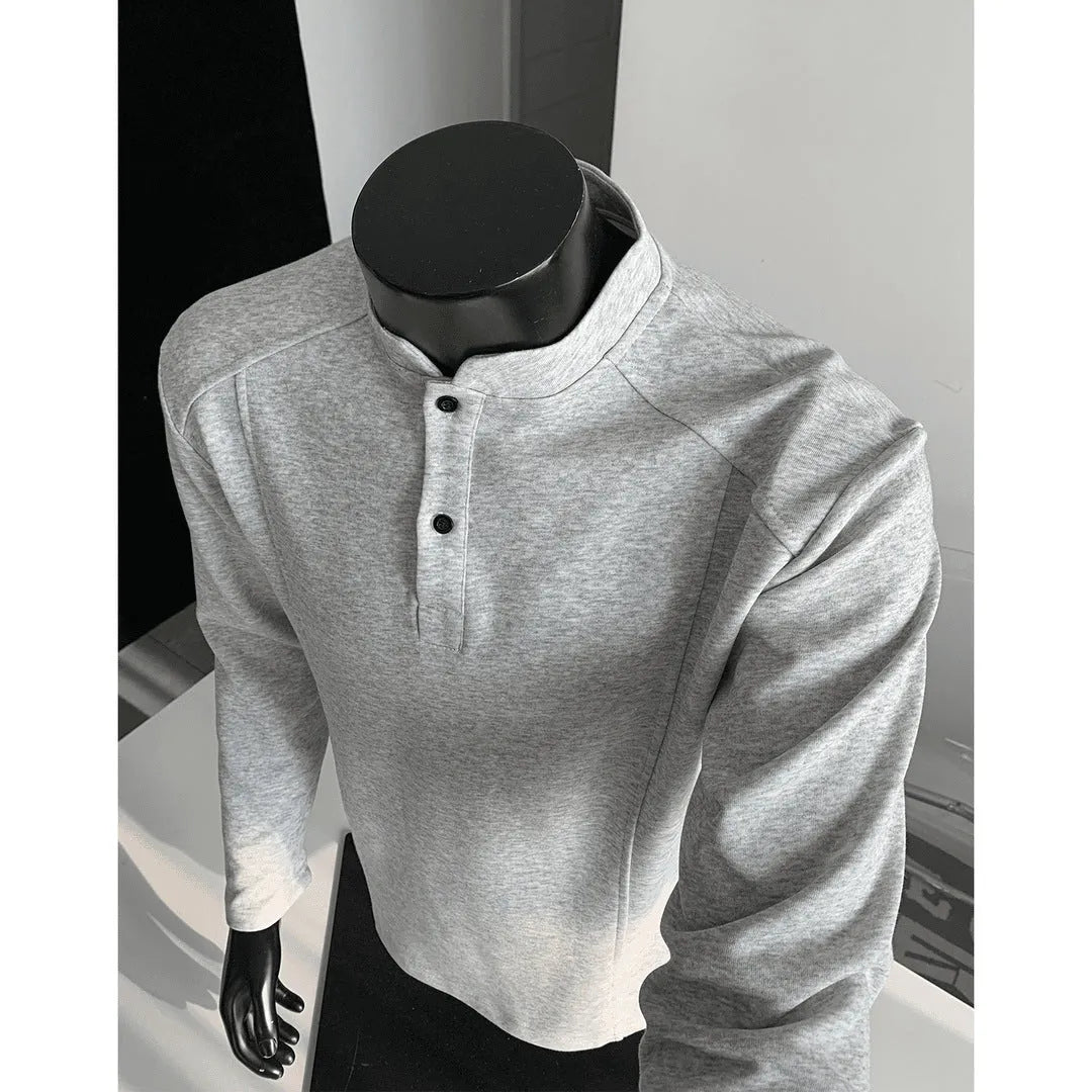 Men's patchwork shoulder polo shirt with stand-up collar in loose fit