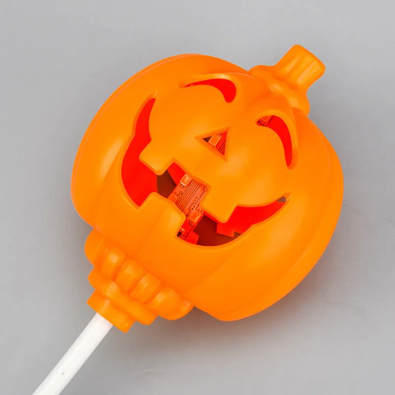 Plastic pumpkin lamp with USB cable for seasonal decoration in yellow or purple light
