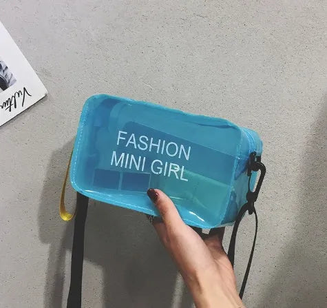 Transparent square jelly shoulder bag with single diagonal cross strap in various colour options