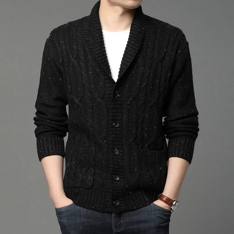 Men's Korean style jacquard knitted cardigan jacket in a chemical fibre blend for autumn and winter.