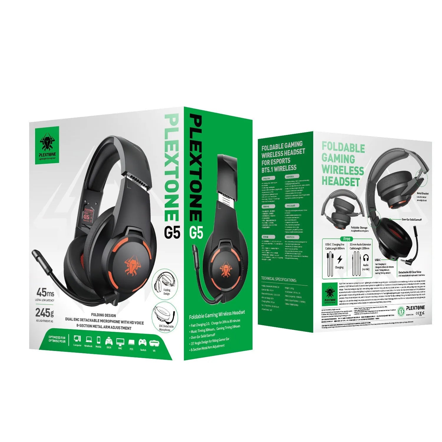 Wireless Bluetooth subwoofer sports gaming headset in foldable design with detachable microphone, tungsten gold black colour