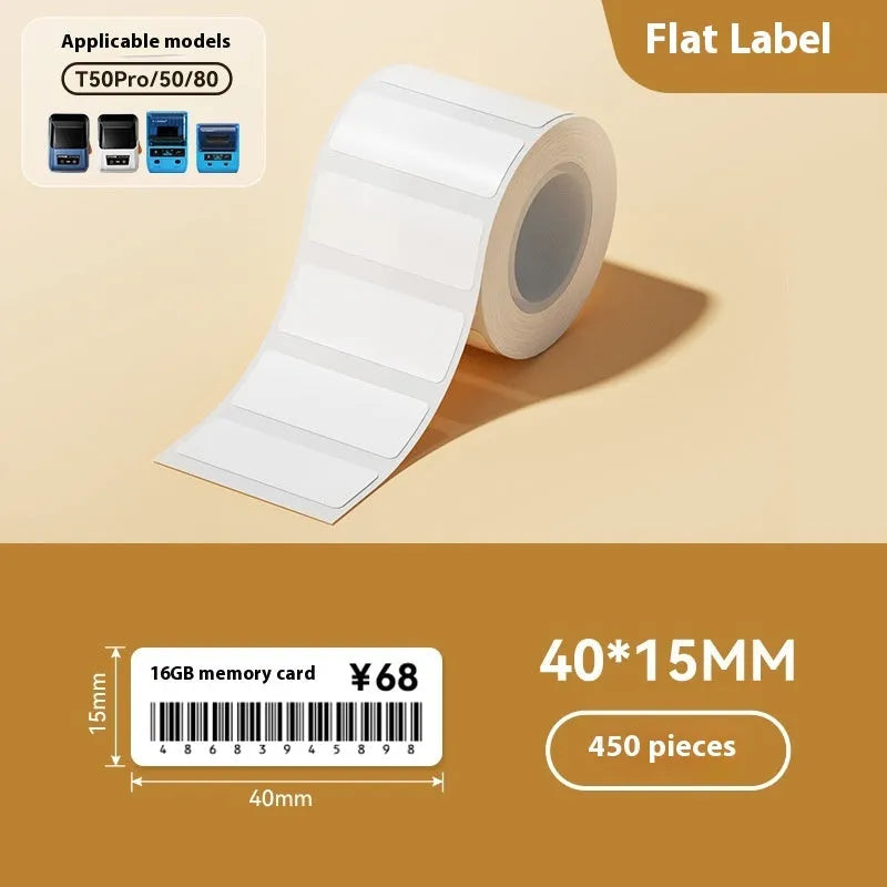 Transparent waterproof adhesive stickers in multiple sizes including rectangular and circular formats on thermal synthetic paper