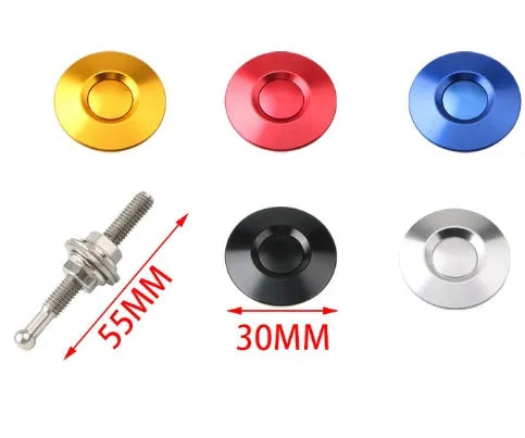 30mm diameter mini engine cover lock in five colours: black, blue, gold, red, and silver, with a 55mm screw.