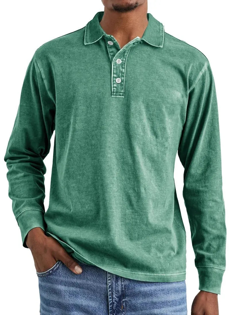 Retro washed cotton polo shirt with distressed lapel detail in Army Green colour
