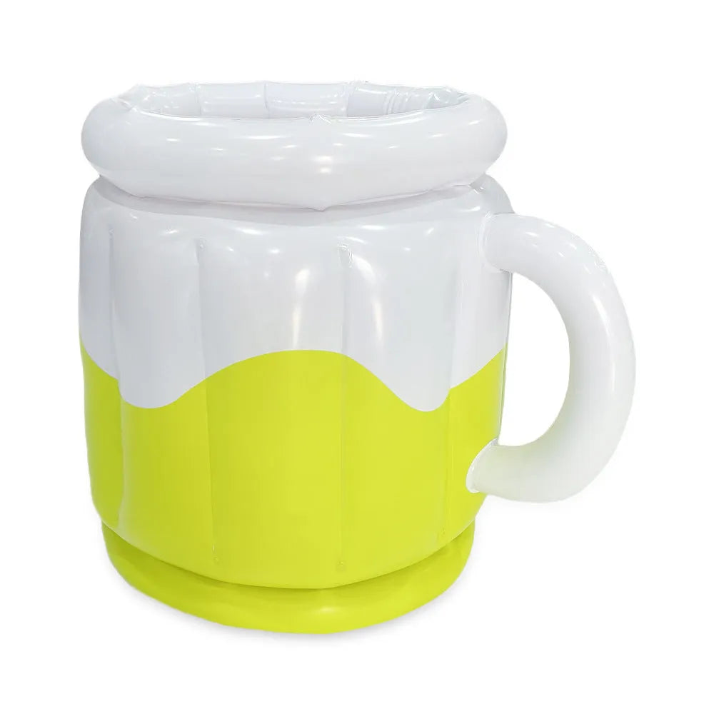 Yellow inflatable PVC ice bucket for cooling beer steins at outdoor events
