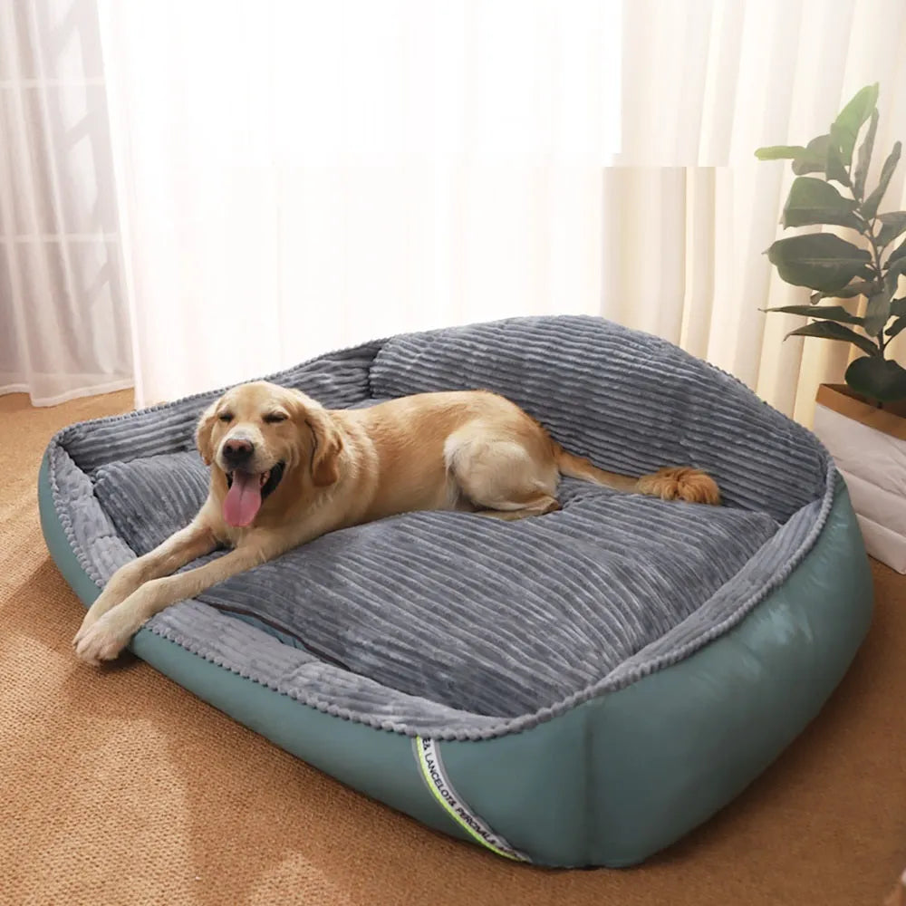 Winter warm removable washable dog kennel bed in Light Green with velvet and imitation leather construction