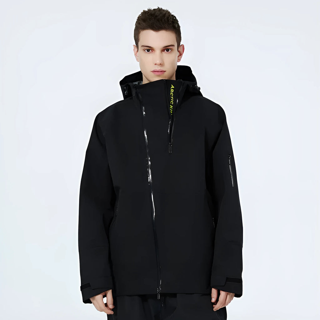 Yellow and black ski suit with thin veneer double plate construction for winter sports