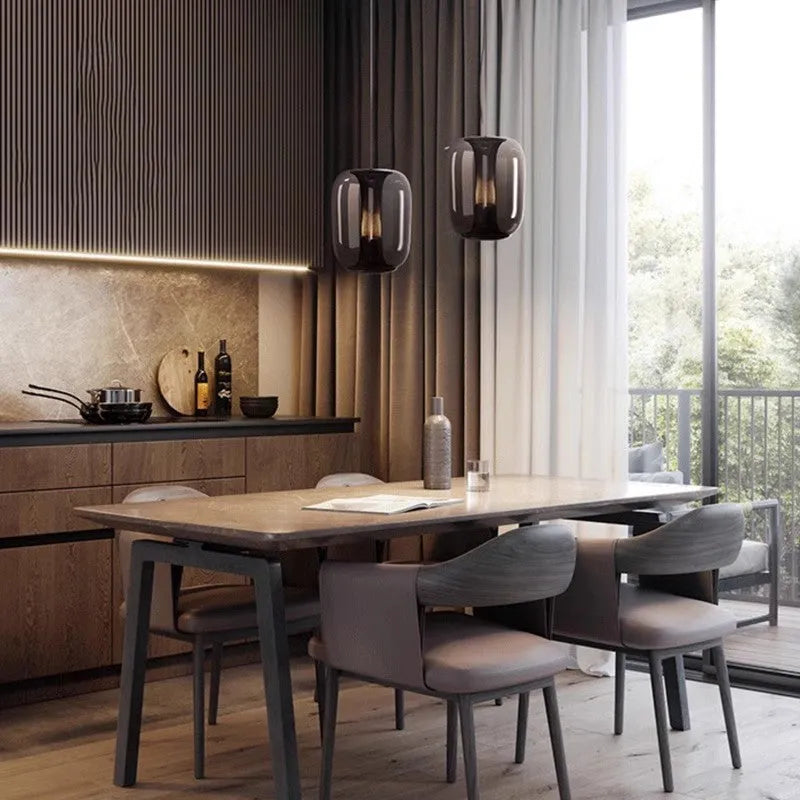 Minimalist Nordic chandelier in smoky grey, cognac, or transparent colour, 16cm diameter by 20cm height