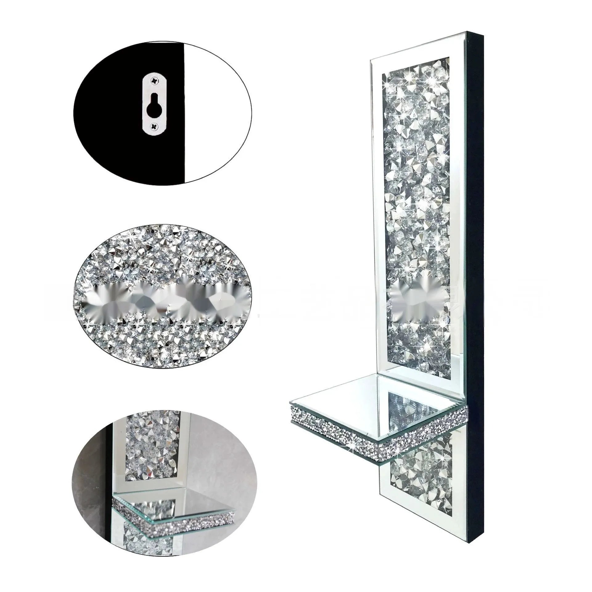Silver mirror glass candle holder pair for wall hanging, modern crystal design