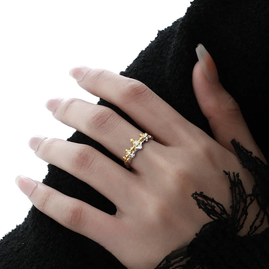 Adjustable silver couple ring with electroplated white gold or black gold finish and minority princess knight design