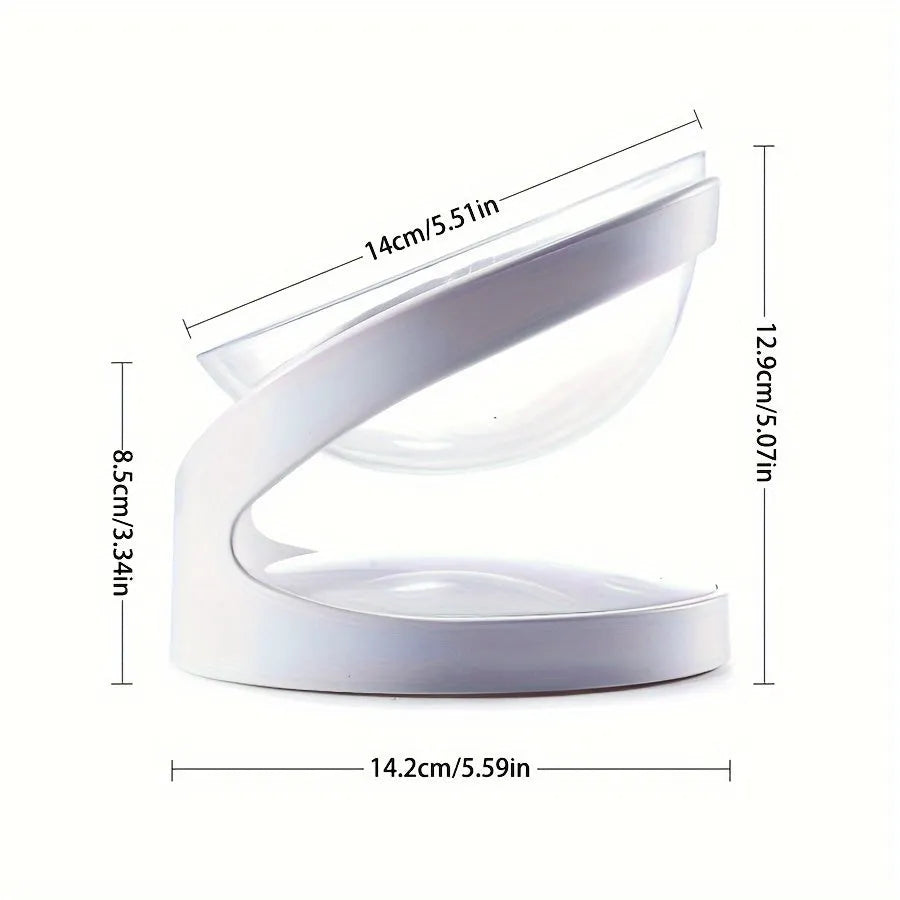 White elevated cat food bowl showing 5cm height and tilted angle design