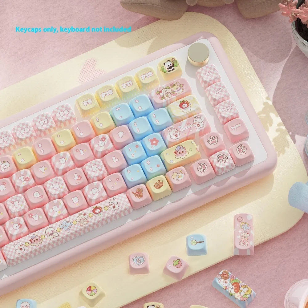 Doll theme sublimation printed PBT key cap set for mechanical keyboards in box.