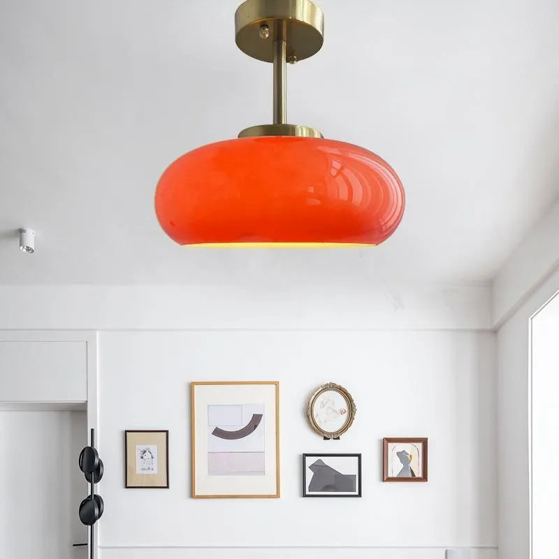 Bauhaus three-headed glass egg tart pendant light in retro style, shown in milk white.