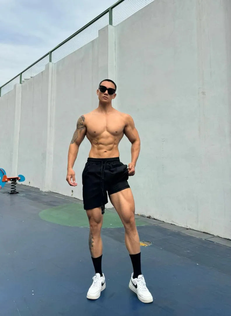 Men's ice silk quick-drying double-layer shorts in nylon fabric, multiple colour options