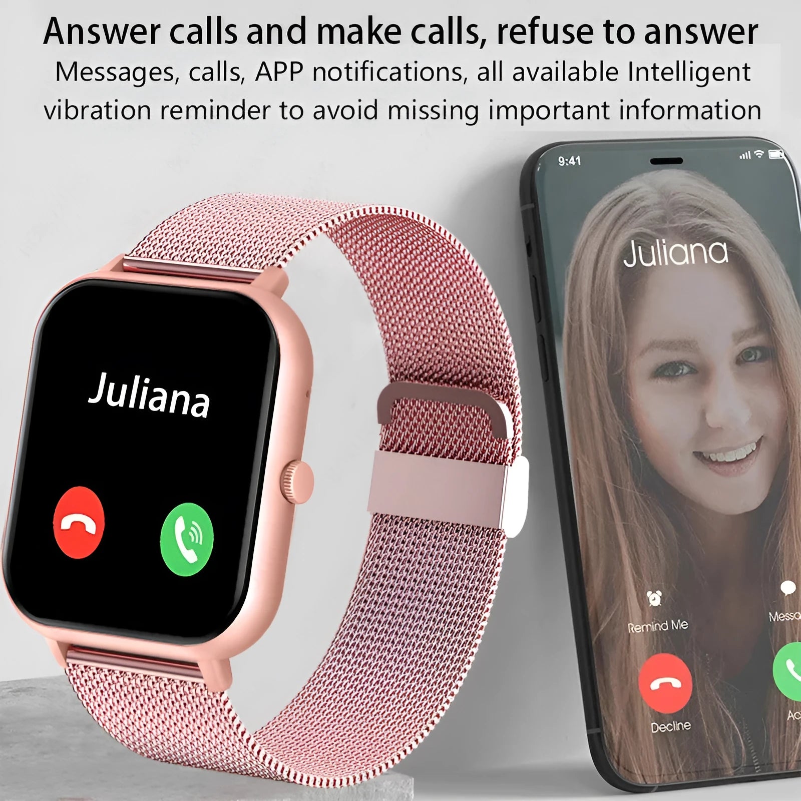 Smart watch with AMOLED display showing health metrics including heart rate, blood pressure and blood oxygen readings