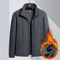 Men's grey Berber fleece coat with stand-up collar and zipper front