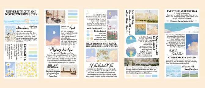 Landscape painting series paper sticker book showing 60x120mm stickers with repositionable adhesive