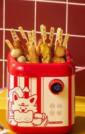 Mini smart electric cooker with ceramic inner pot, black microcrystalline panel and LCD display on countertop