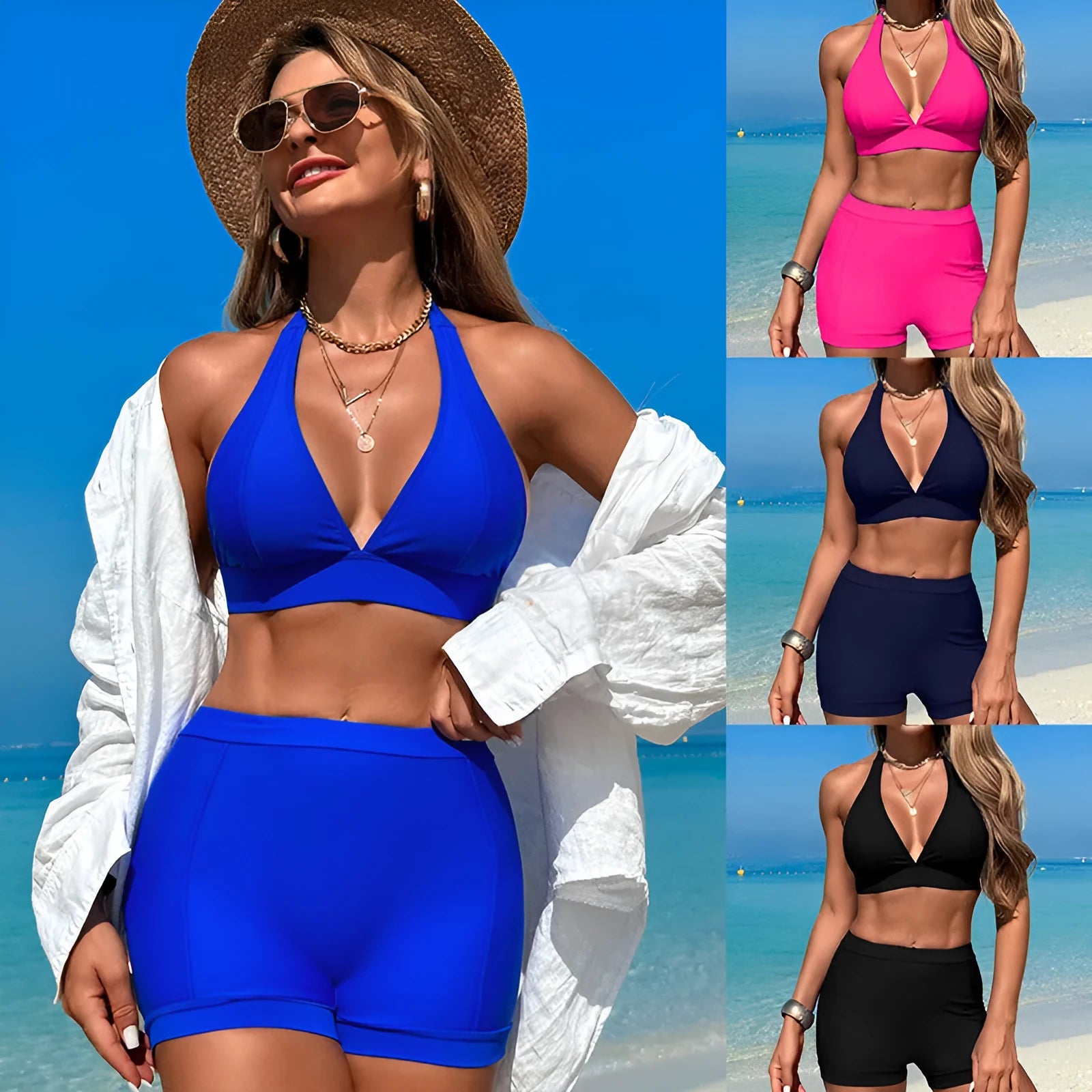 Women's two-piece nylon bikini swimsuit in four colour options with Asian sizing
