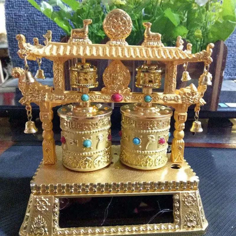 Alloy prayer wheel car decoration with Chinese traditional license plate design