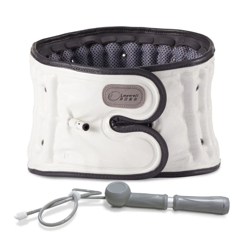 Automatic inflation lumbar support waist belt in PU material on a grey background