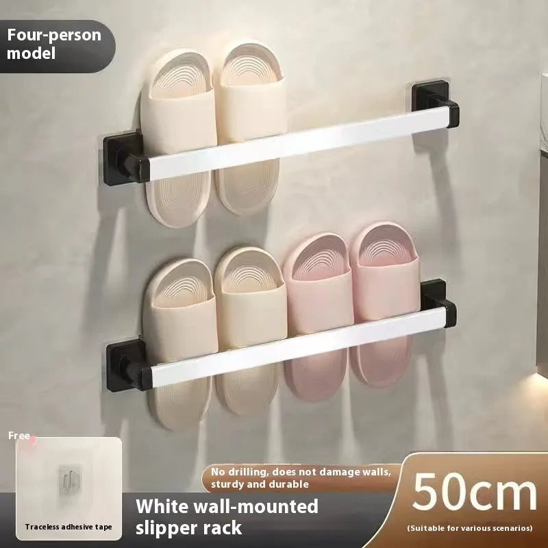 Nordic style carbon steel bathroom slipper rack with seat wall mounted in black colour