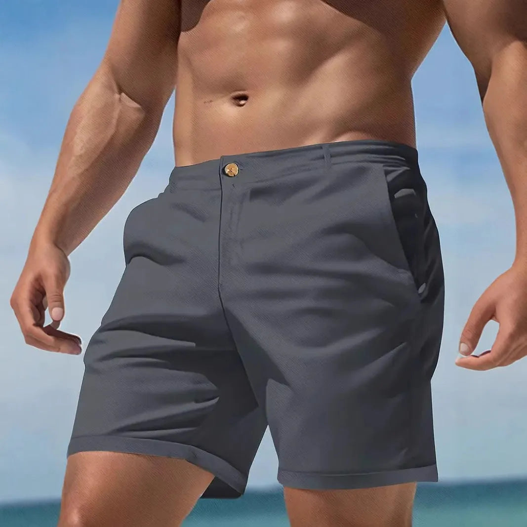 Men's cotton blend casual sports shorts in solid colours with straight-leg Korean style design
