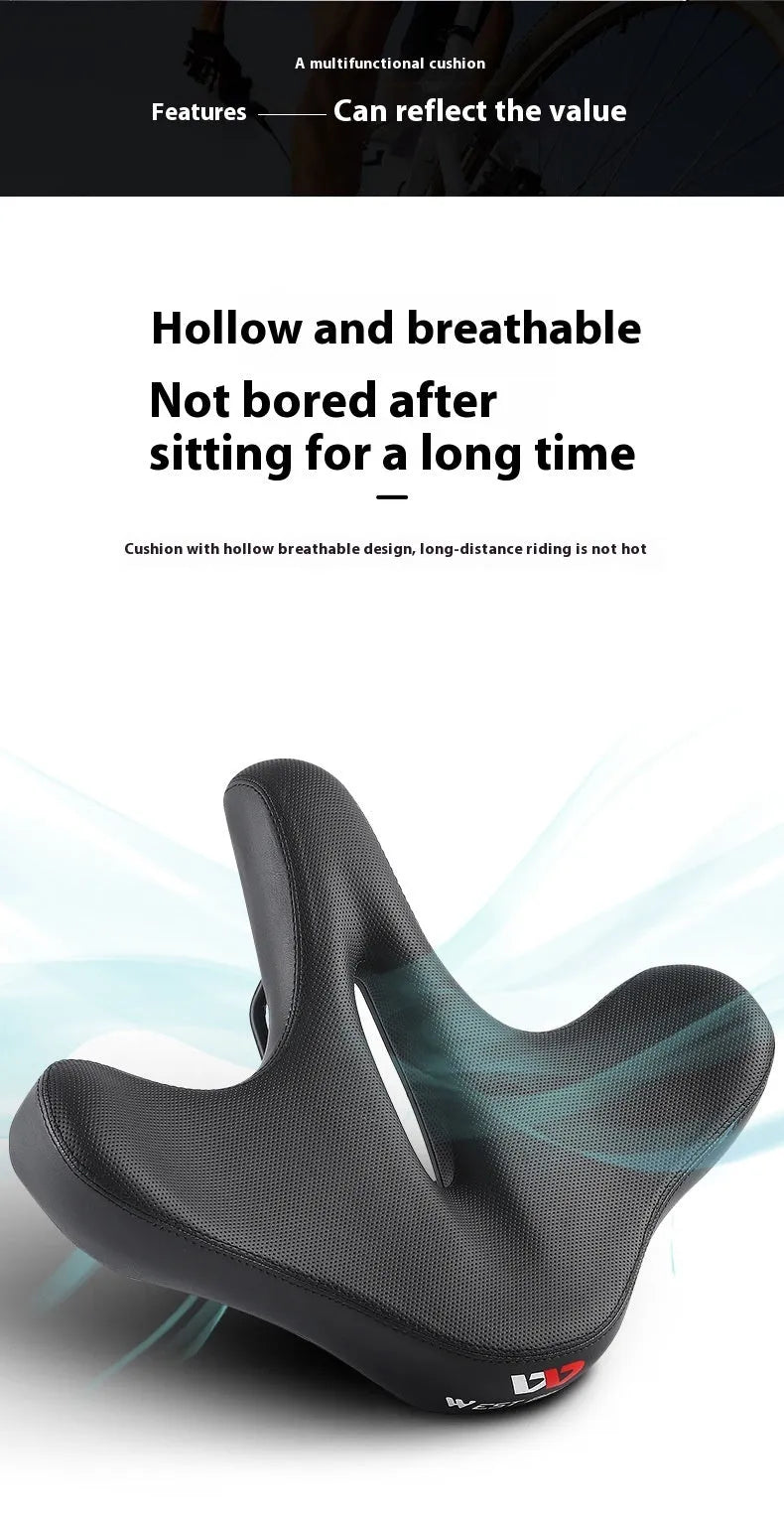 Black mountain bike seat cushion with shock-absorbing foam padding for ordinary bicycles