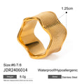 Stainless steel wide band ring with geometric wave pattern design