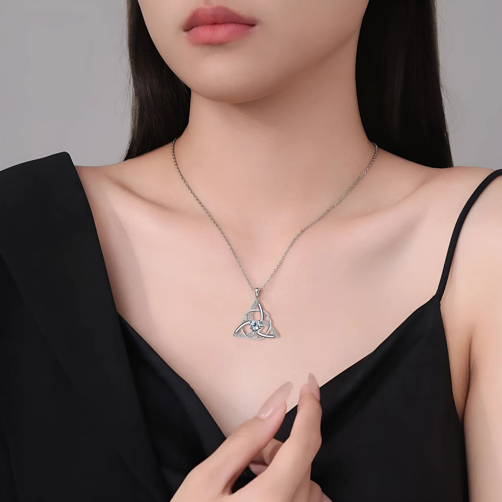 Women's Celtic knot pendant necklace in electroplated copper with geometric design