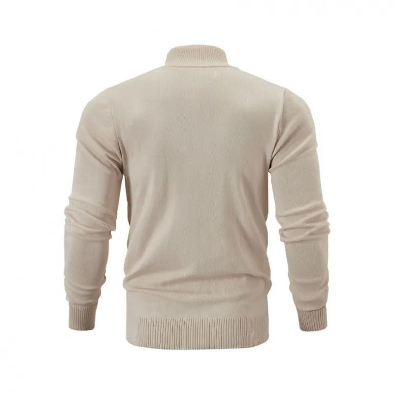 Man wearing a grey stand collar zip-up casual sweater