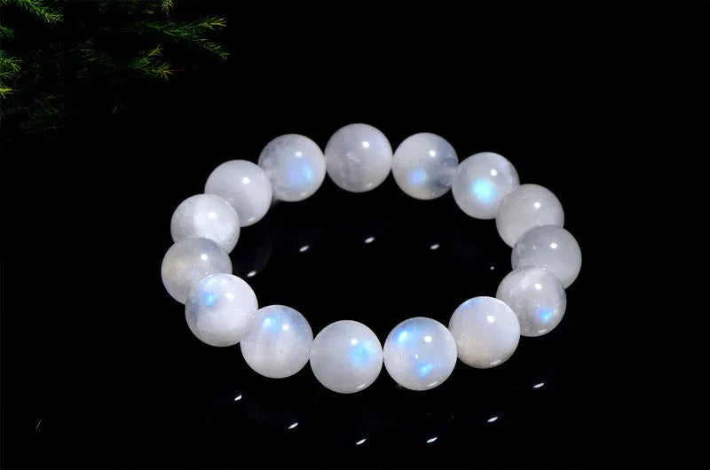 Natural blue moonstone bracelet with polished round beads in unisex design