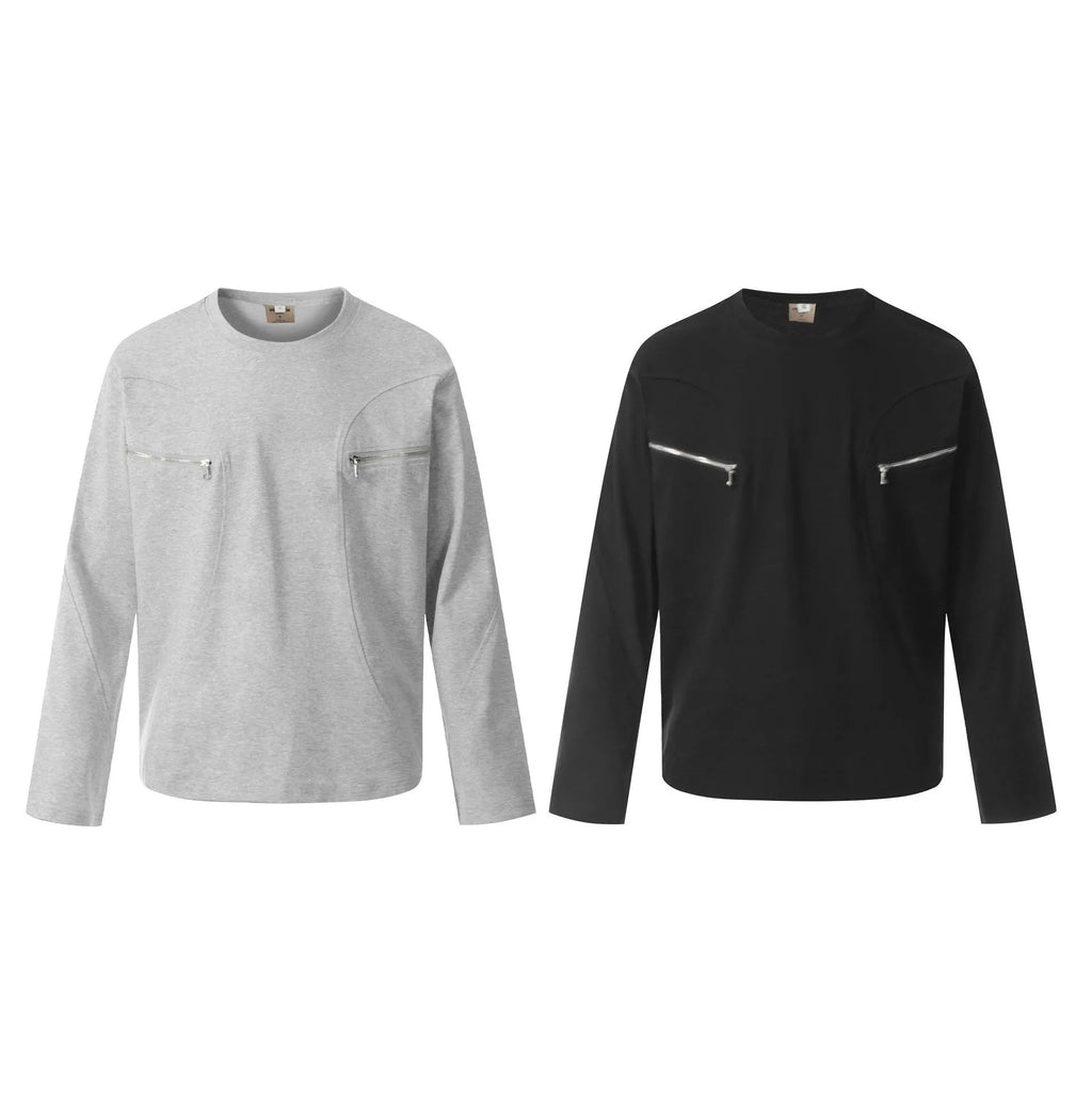 Men's loose fit cotton pullover top in American retro style showing black and flower grey colour options