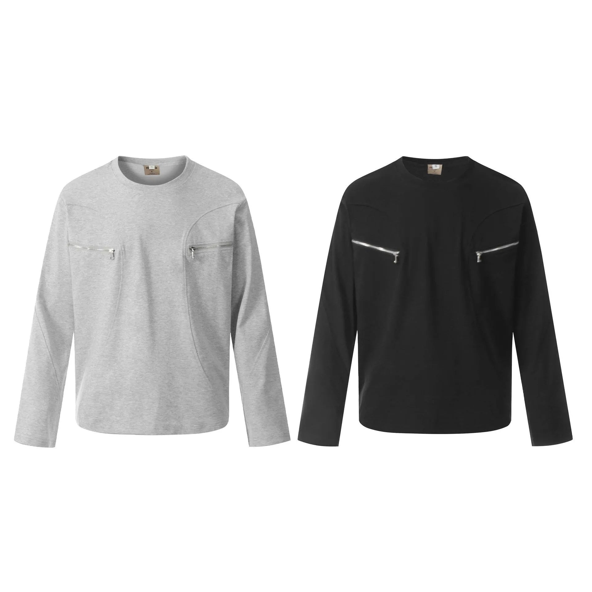 Men's loose fit cotton pullover top in American retro style showing black and flower grey colour options