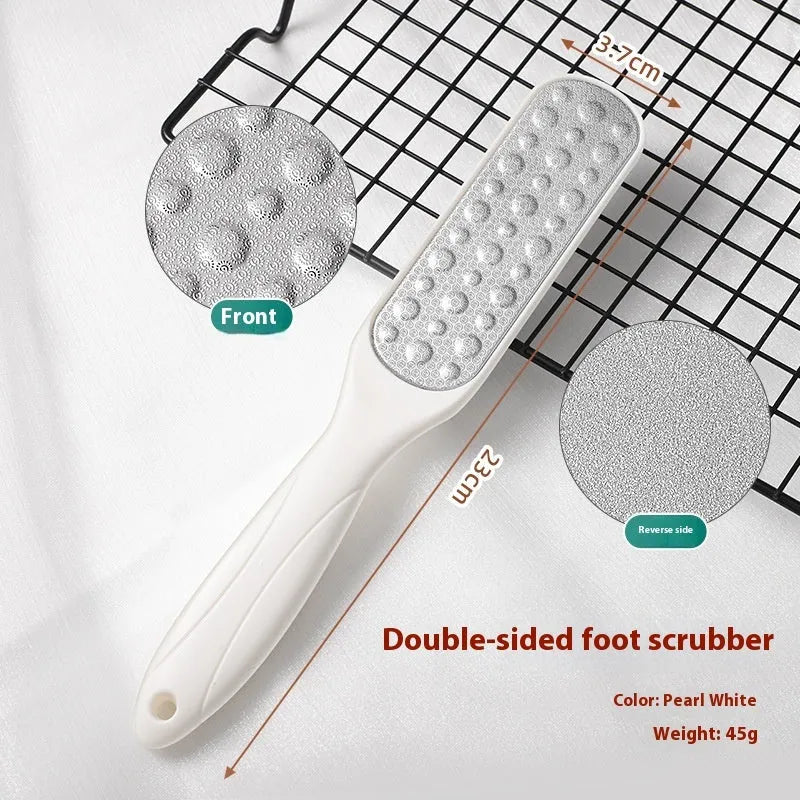 Stainless steel foot grinder tool with double-sided sandpaper files in white and black OPP bags