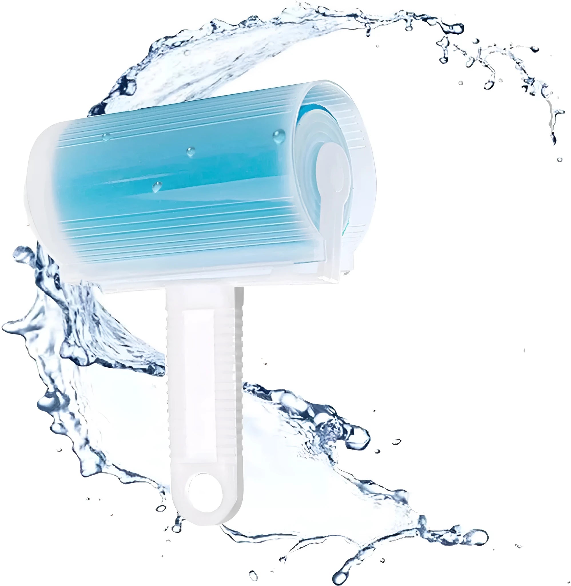 Blue washable reusable lint roller with cover for removing pet hair from clothes and furniture.