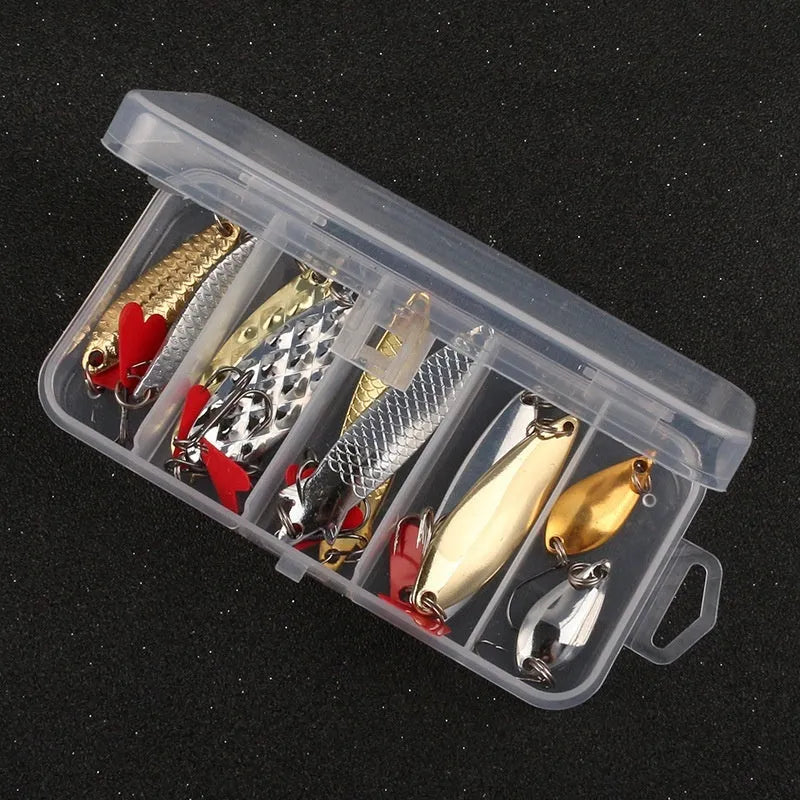 Iron fishing lure with pineapple sequin box design showing gold and silver metallic sequins