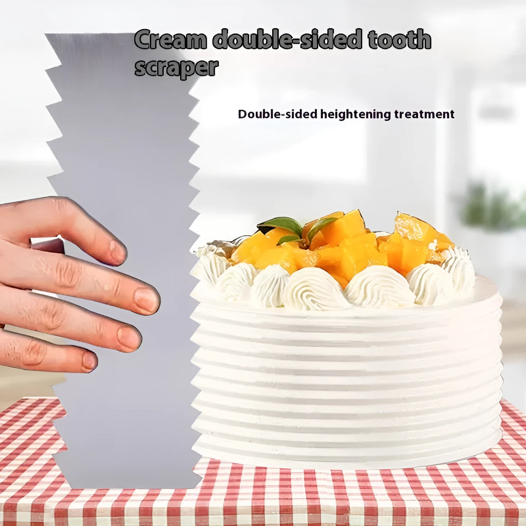 Stainless steel cream scraper cake decorating tool with polygon pattern edge