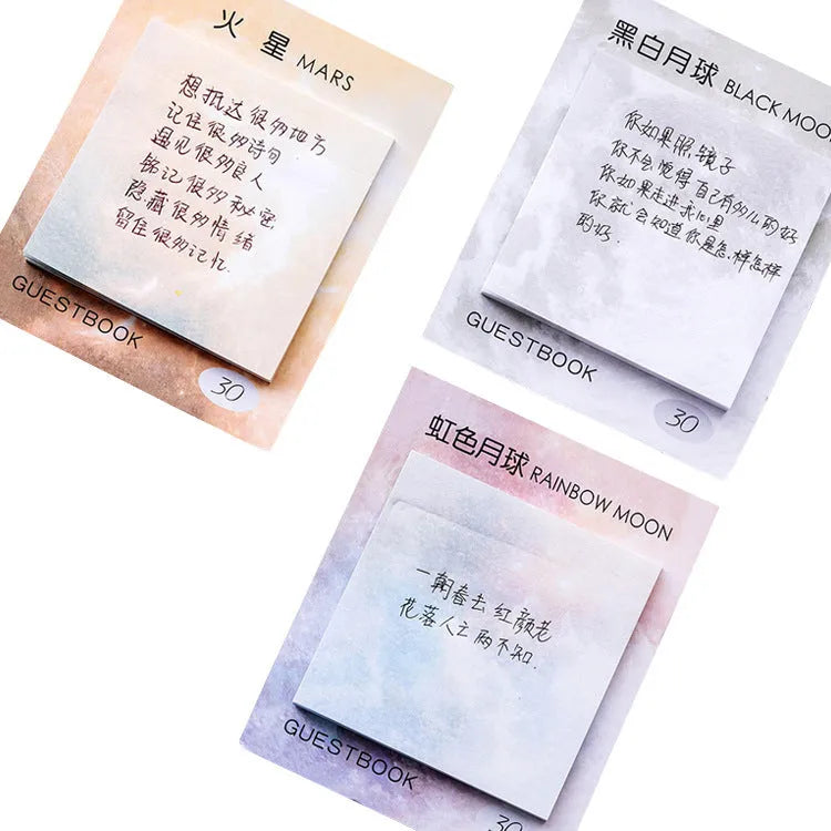 Square planet sticky notes notepad with oil painting designs of Earth, Mars and celestial bodies