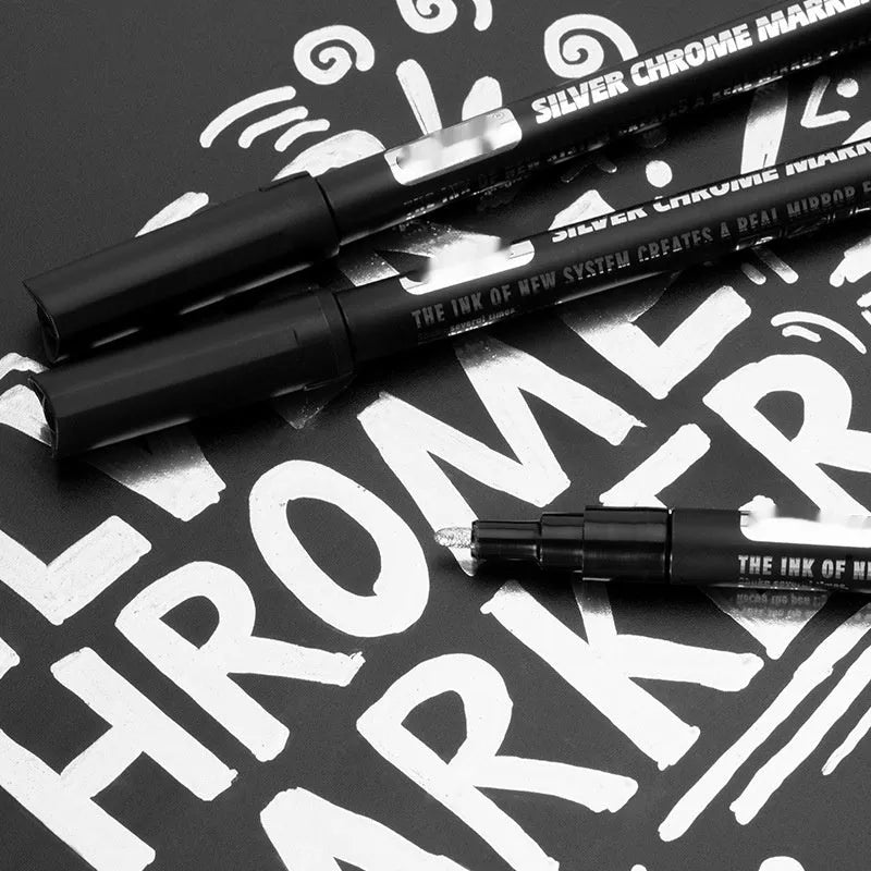 Mirror marker pen with waterproof ink in 1mm and 2mm tip sizes for writing on glass surfaces