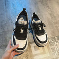 Women's casual lace-up heightening sneakers with star round head design in black, rubber sole, cloth lining