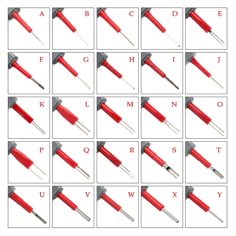 25-piece car terminal removal needle tool set in a storage case for electrical harness disassembly