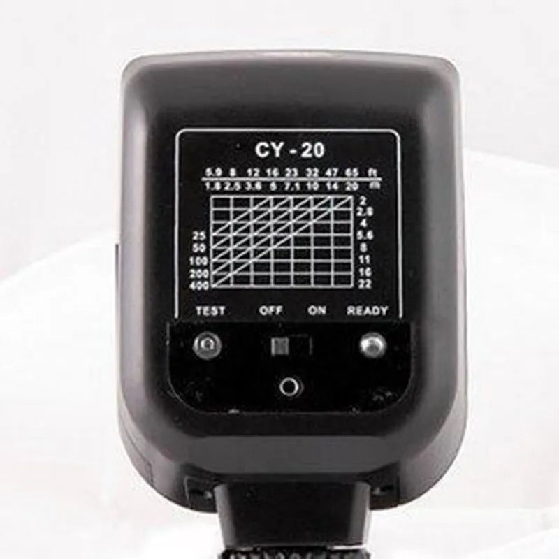SLR camera flash accessory with upward tilt feature showing compact design and hot shoe mount
