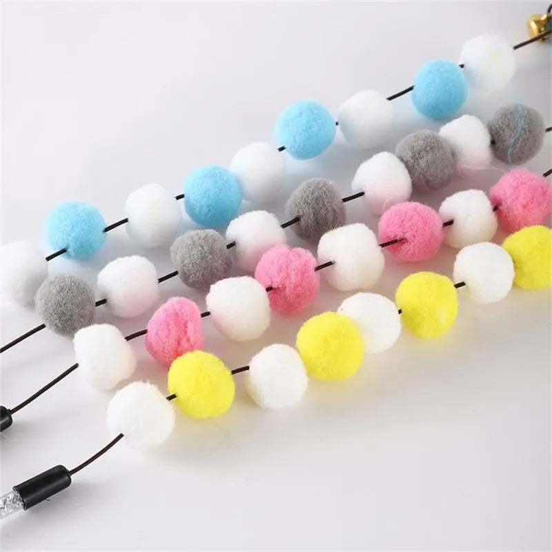31cm long cat teaser interactive toy rod with feather, pompon, and bell attachments
