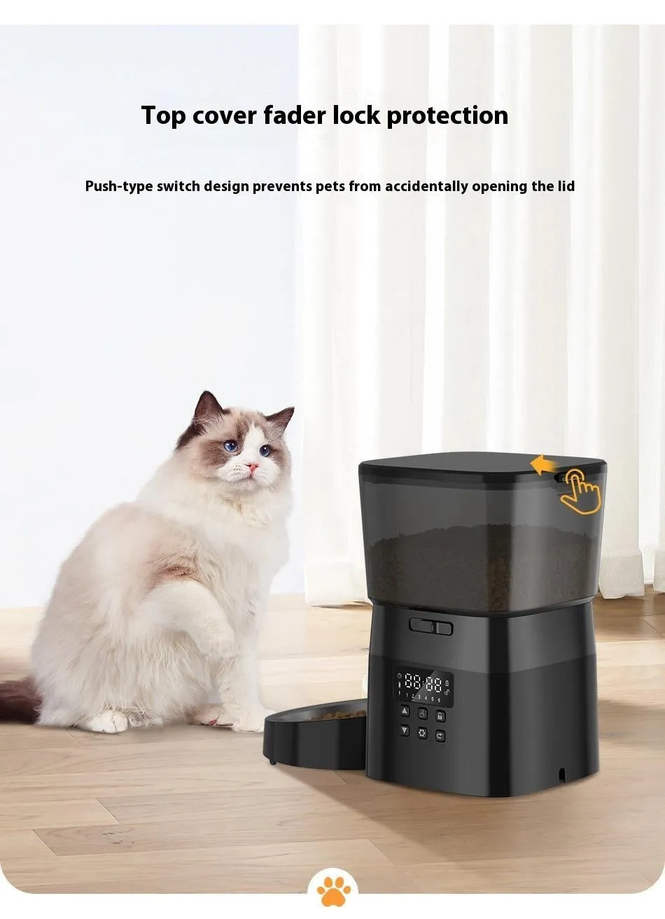 Automatic pet feeder WIFI version black with stainless steel tray and 2L capacity on counter