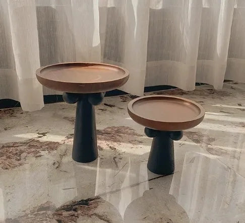 Nordic style round wooden tray with high legs for candle and aromatherapy display