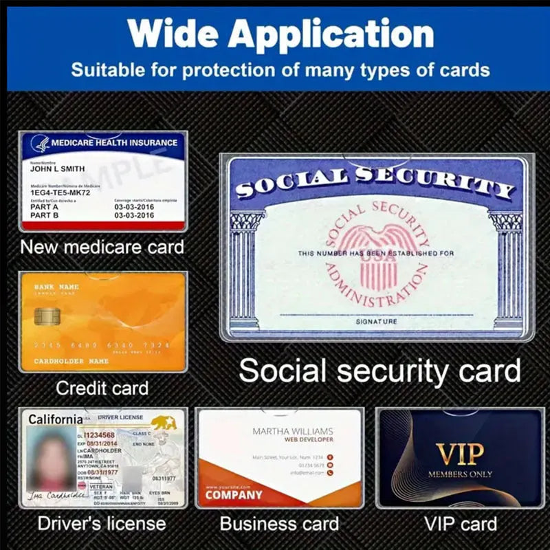 Transparent PVC social security card holder showing ID card visible through clear material